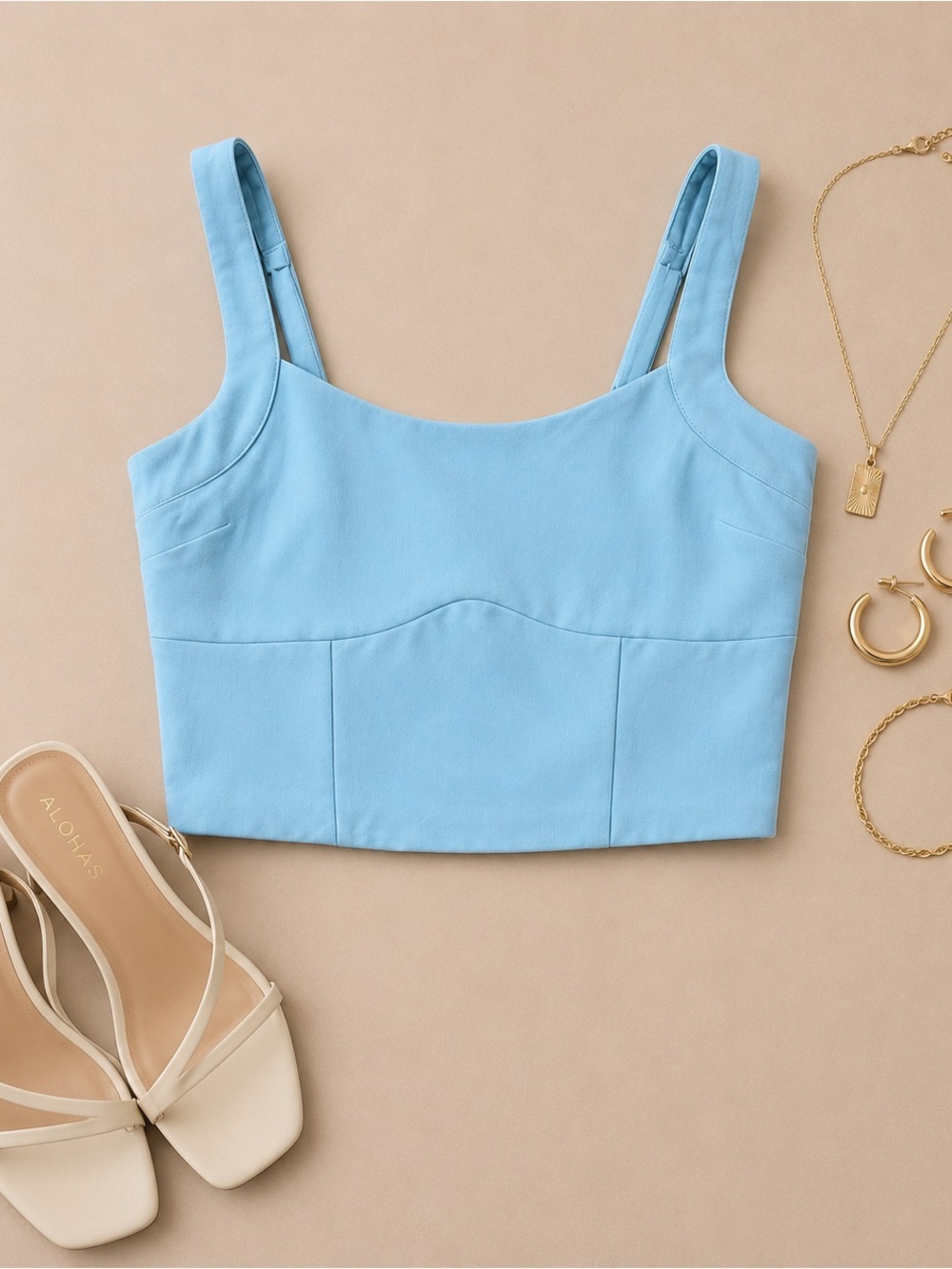 Abercrombie & Fitch Sky Blue Cropped Tank, Smocking Back With Zipper on Side